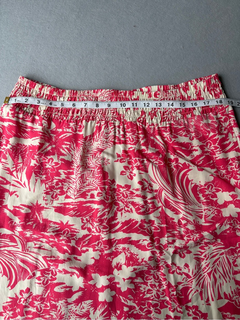 J. Jill Cream and Pink Tropical Floral A-Line Pull-On Skirt Ruched Waist sz L - Picture 5 of 8